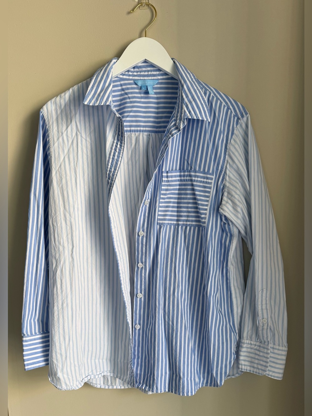 Draper James Lynn Long Sleeve Top in Blue Mixed Stripe Size Large